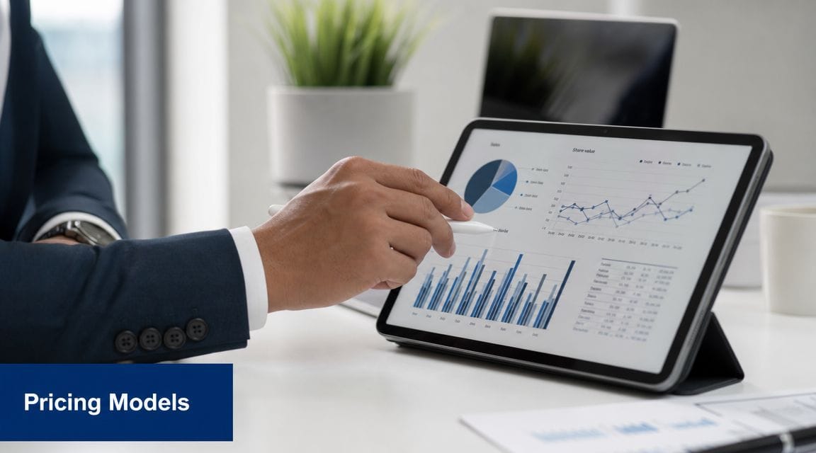 Cleaner Connect A professional analyzing business charts and pricing models on a digital tablet at an office desk.